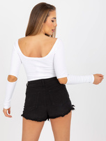 Biała bluzka basic w prążki z wycięciami na łokciach RUE PARIS