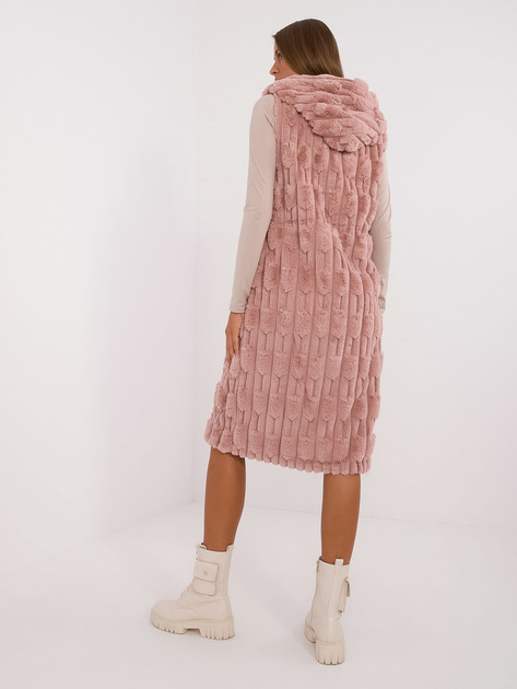 Hurt Brudnoróżowa długa kamizelka futrzana z kapturem