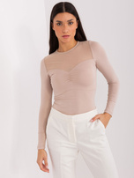 Hurt Beige basic blouse with mesh BASIC FEEL GOOD.
