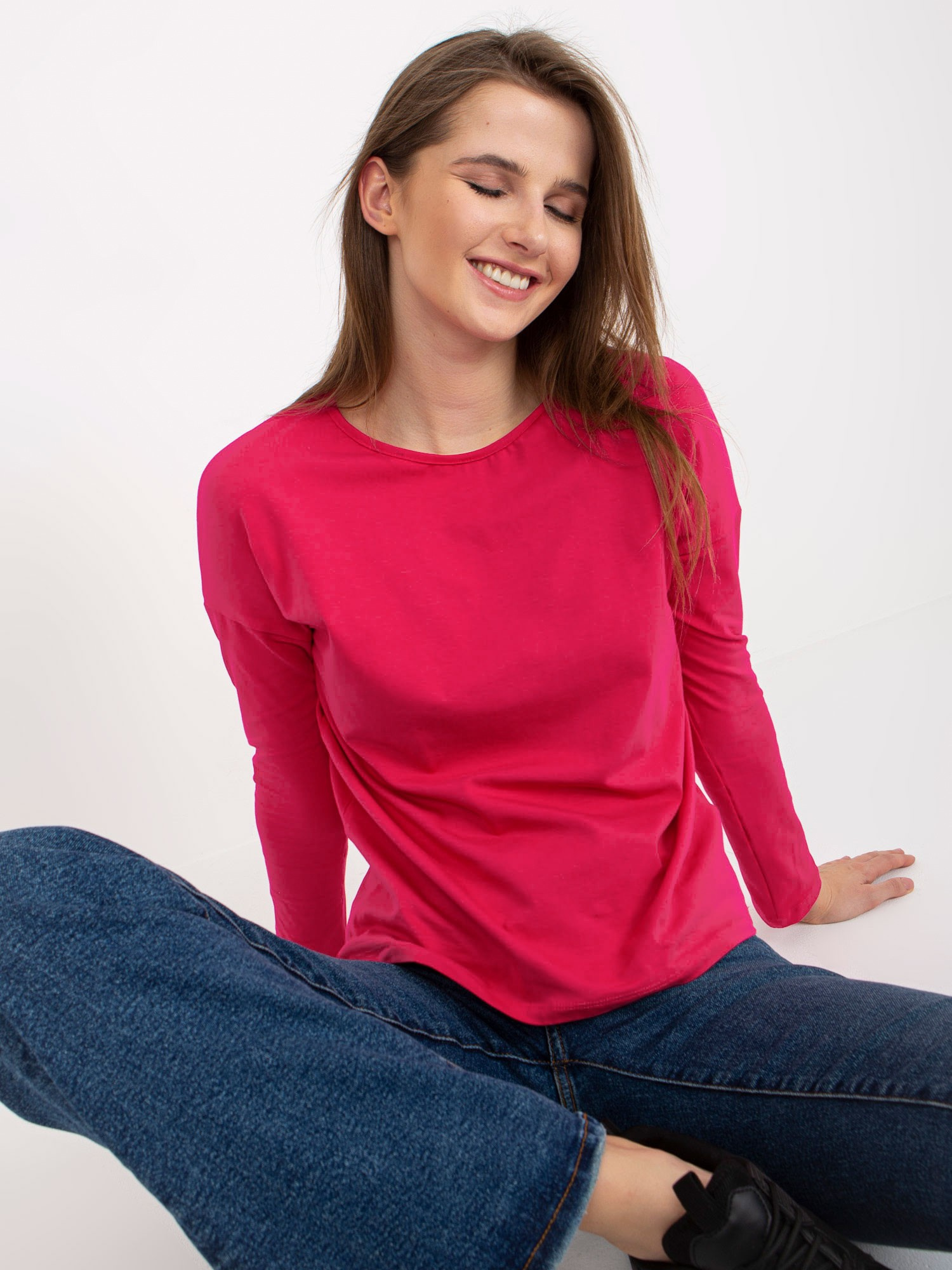 Fuksjowa bawełniana bluzka basic longsleeve