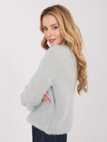 Gray fluffy sweater in a solid color.