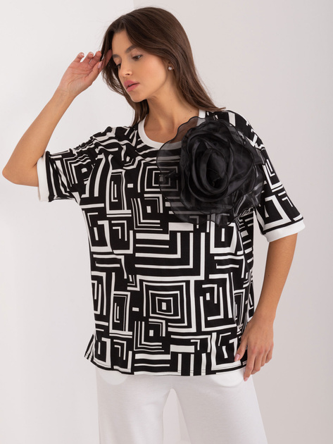 Hurtownia Czarna damska bluzka w geometryczny wzór