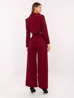 Bordowy damski garnitur z szerokimi spodniami RUE PARIS