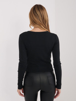 Czarna damska bluzka basic z guzikami przy dekolcie