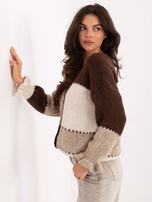 Ecru-brązowy rozpinany sweter oversize RUE PARIS