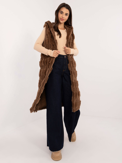 Hurtownia Brązowa futrzana kamizelka z suwakiem