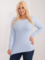 Hurt Jasnoniebieska gładka bluzka plus size z naszywką