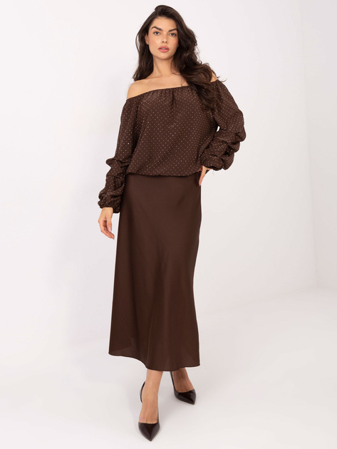 Czekoladowa wizytowa bluzka z aplikacjami