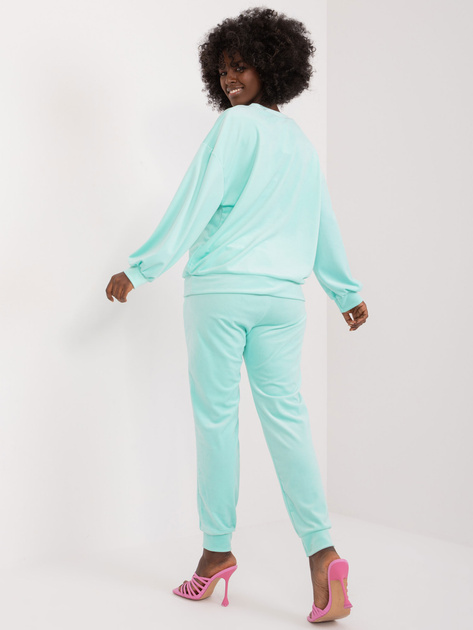 Hurt Miętowy welurowy komplet damski z bluzą i spodniami