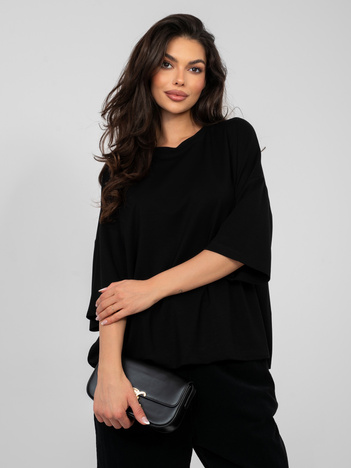 Czarna bluzka basic z miękkiego materiału RUE PARIS 