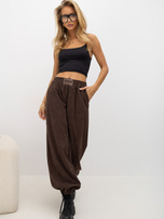 RUE PARIS Hnedé kordové joggery so širokými nohavicami.