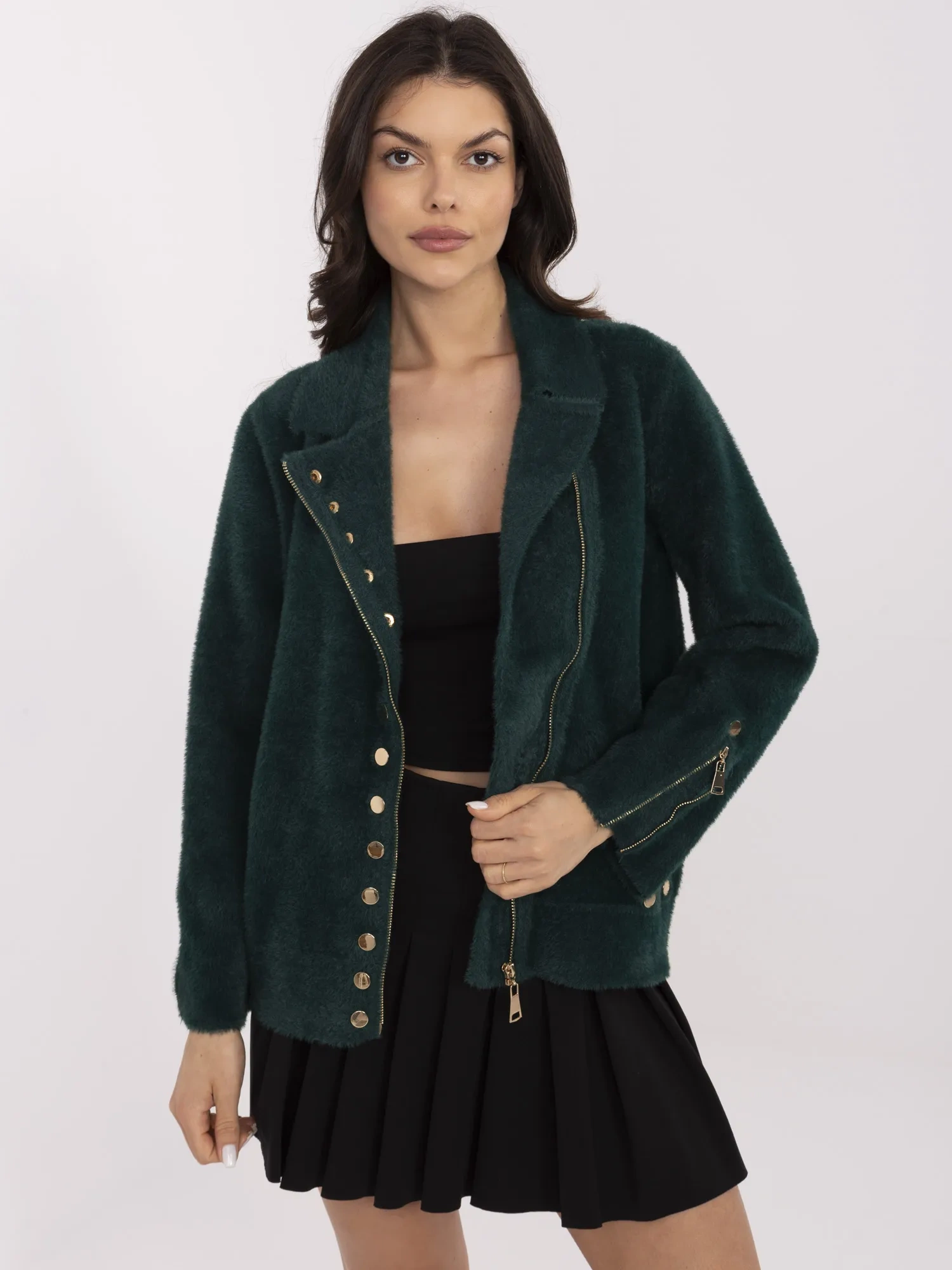 Ciemnozielona kurtka alpaka z dodatkiem wełny