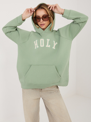 Pistacjowa damska bluza z wypukłym napisem RUE PARIS