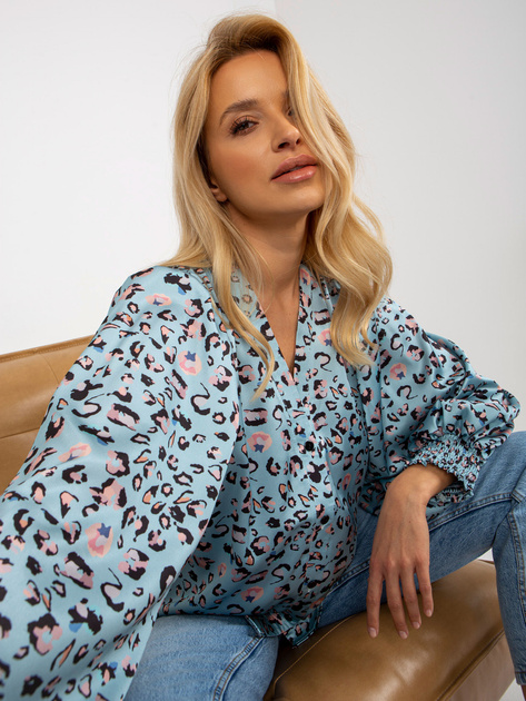 Hurt Niebiesko-czarna koszula w panterkę z imitacji satyny