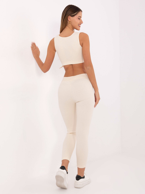 Ecru prążkowany komplet sportowy FOR FITNESS