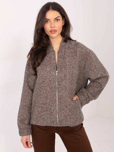 Ciemnobeżowa rozpinana bluza z domieszką wełny