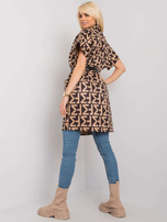 Beżowo-czarny płaszcz we wzory z paskiem Adelle