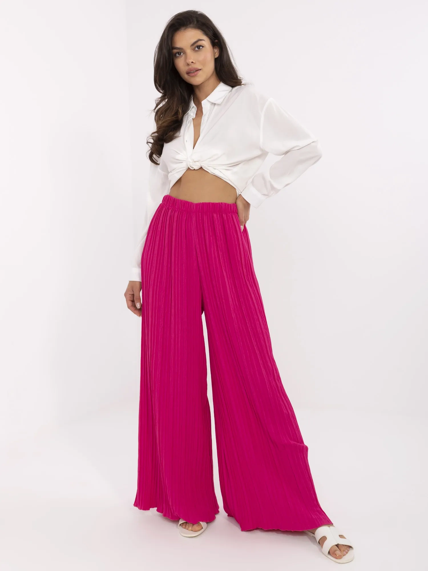 Fuchsia strukturierte Hose mit Gummizug in der Taille.