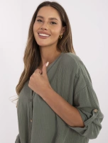 Khakifarbene Baumwollbluse für Damen aus Musselin.