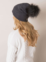 Ciemnoszara czapka beanie z pomponem RUE PARIS
