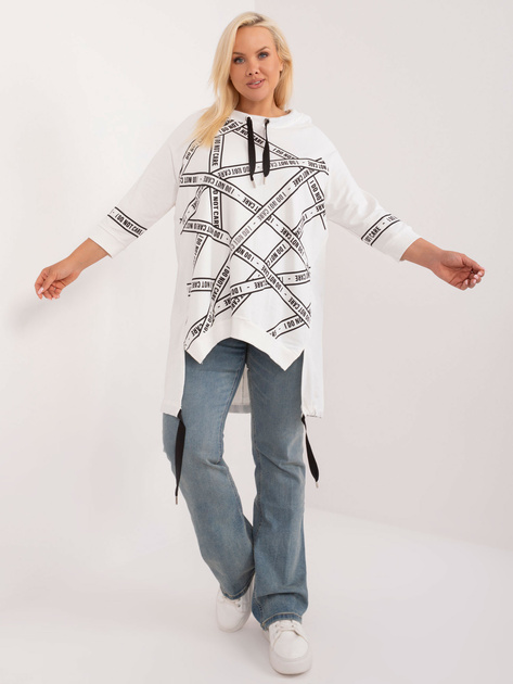 Hurtownia online Ecru długa bluzka plus size z napisami