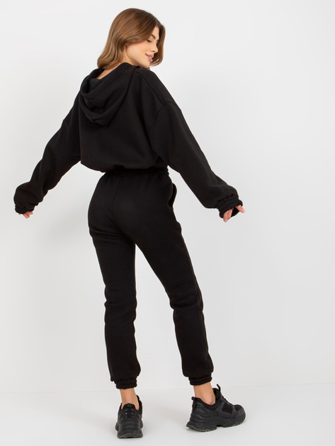 Hurt Czarny damski komplet dresowy z bluzą z kapturem