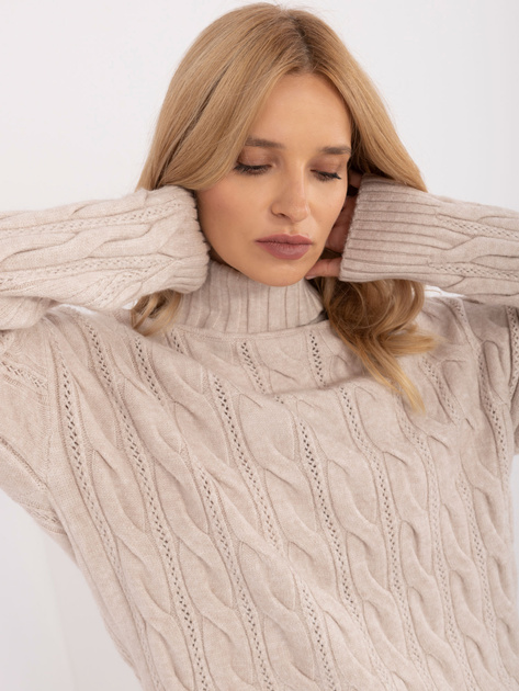 Hurt Jasnobeżowy sweter z golfem i długim rękawem