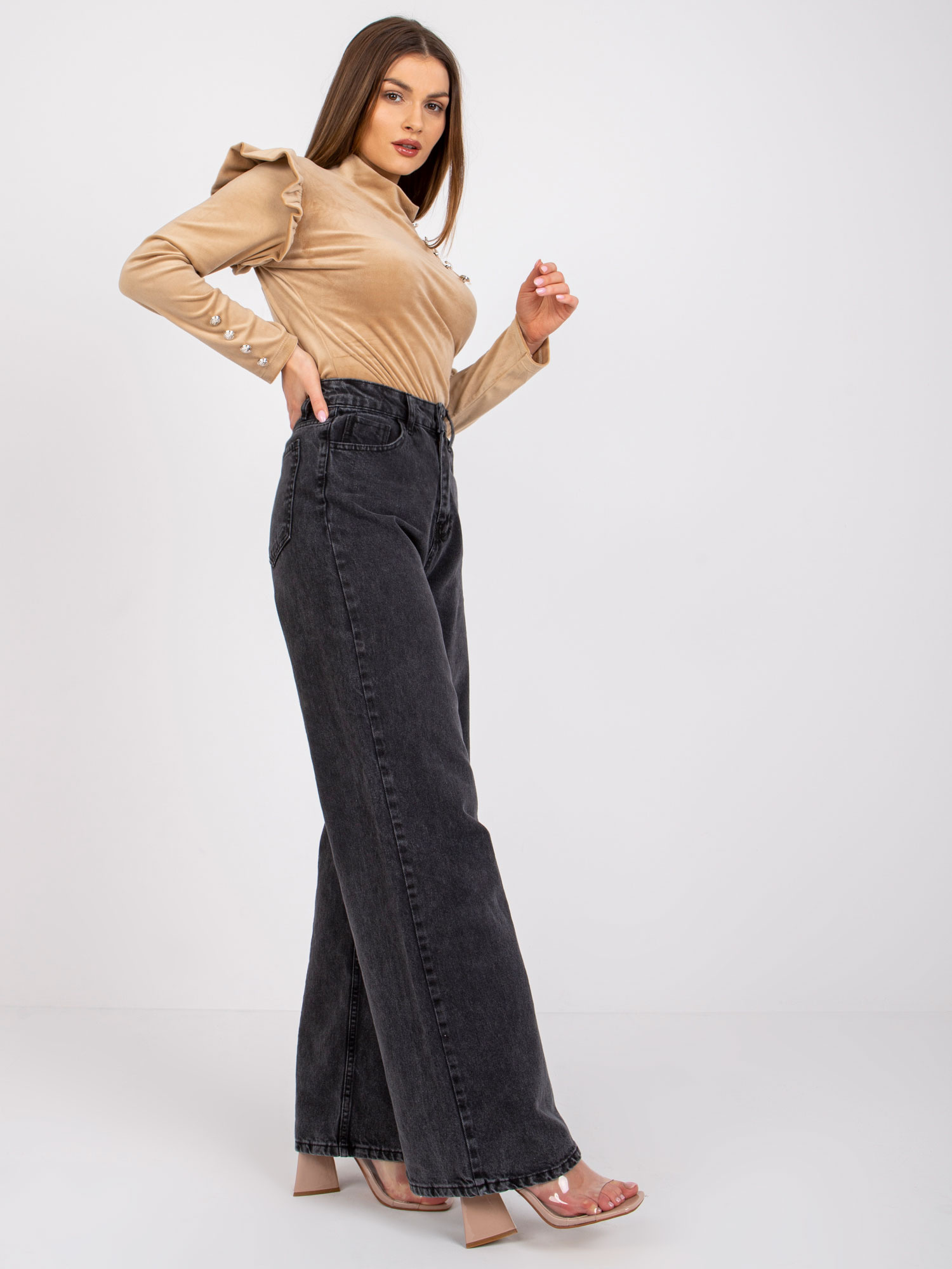 Dark beige velour blouse with long sleeves Capri
