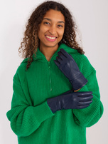 Hurt Granatowe damskie rękawiczki z guzikiem 