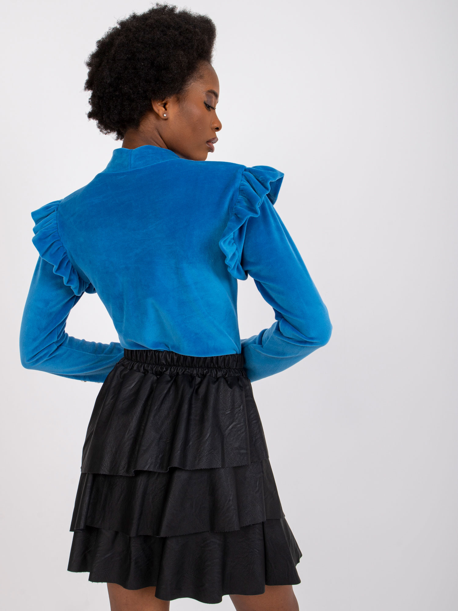 Dark blue velour blouse with Capri buttons