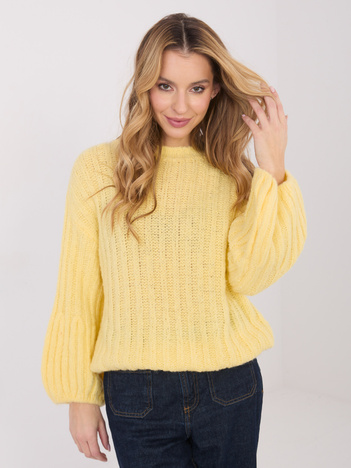 Jasnożółty damski sweter z domieszką wełny