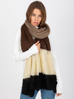 Hurt Czarno-brązowy damski szal zimowy z dzianiny 