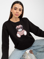 Hurt Czarna dresowa bluza kangurka z aplikacją i misiem 