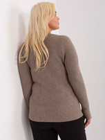 Hurt Ciemnobeżowy sweter plus size z ozdobnymi guzikami