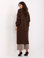 Schokoladenlanger Cardigan aus Wolle.