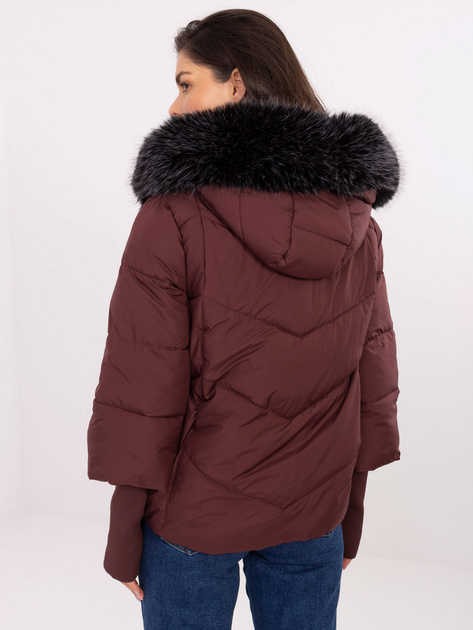 Bordowa puchowa kurtka z kapturem