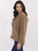 Ciemnobeżowa kurtka alpaka z zapięciem na suwak