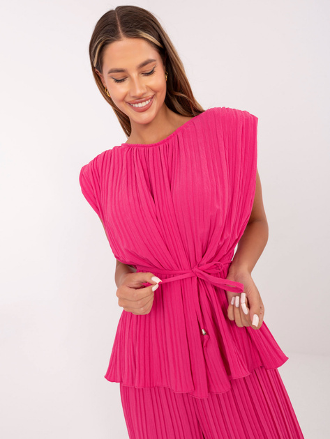 Fuksjowy plisowany komplet ze spodniami