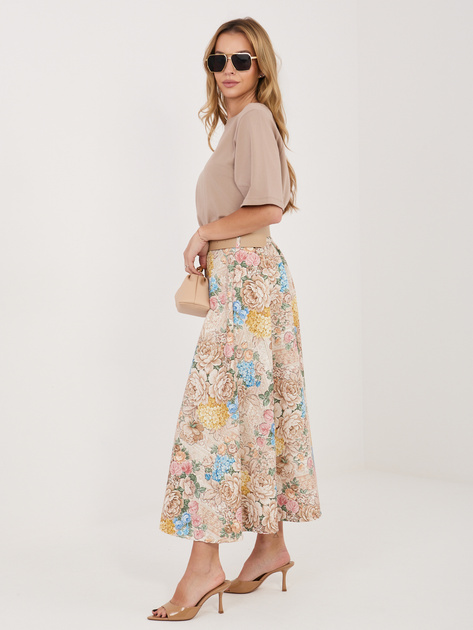 Beżowa rozkloszowana spódnica w kwiaty