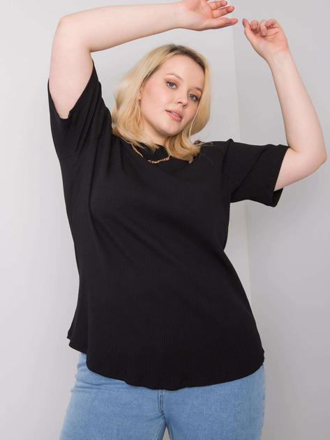 Czarna bluzka plus size w prążek Stella