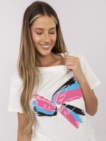 Ecru damski t-shirt z haftem 