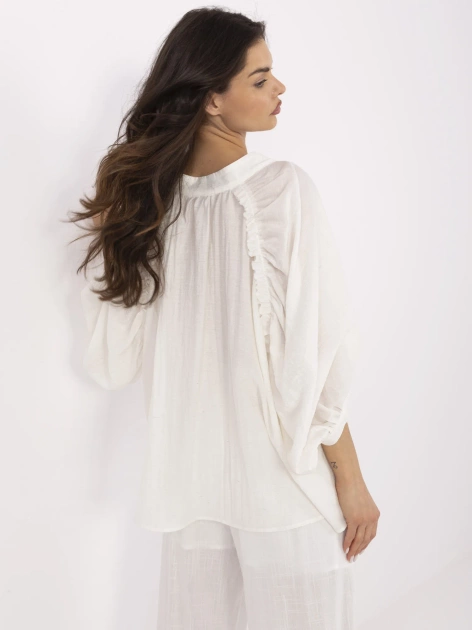 Ecru rozpinana koszula z bufiastymi rękawami
