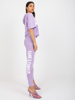 Hurt Jasnofioletowy komplet sportowy z legginsami i napisami