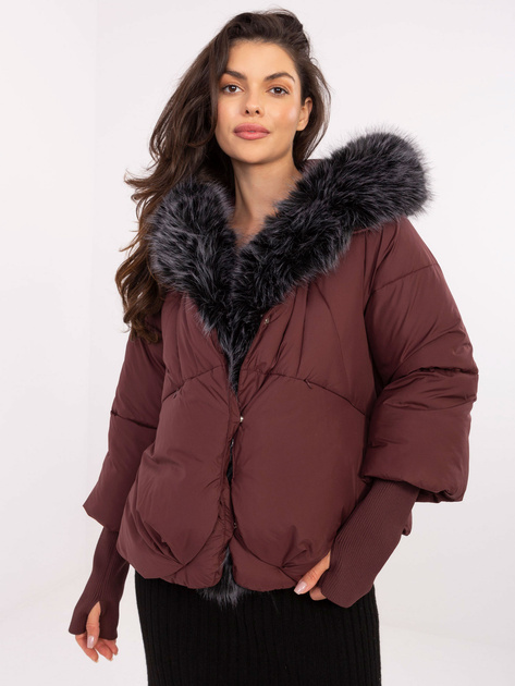 Bordowa zimowa kurtka z odpinanym futrem