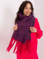 Hurt Granatowo-różowy damski szal we wzory 