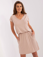 Hurt Beżowa mini sukienka z wiązaniem RUE PARIS