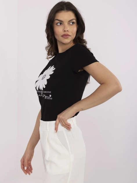 Czarny damski t-shirt z cekinami