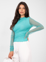 Turkusowa bluzka z marszczonymi rękawami 