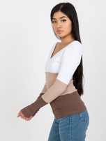 Hurt Biało-brązowa dopasowana bluzka basic w prążek RUE PARIS