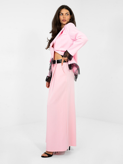 Jasnoróżowe garniturowe spodnie z szeroką nogawką RUE PARIS